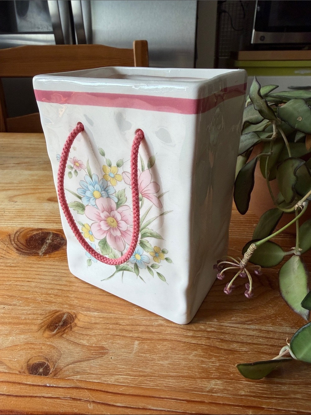 Vintage Ceramic Floral Bag Vase